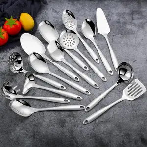 14Pcs Stainless Steel Kitchen Cooking Tools Serving Spoon And Fork Turner Big Soup Ladle Spoon Pizza Shovel Scoop Set