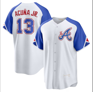 Venda Quente Bordado White City Connect # Camisa de beisebol masculina do Braves, número 13, Ronald Acuña Jr. - Product Image 4