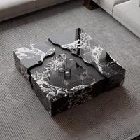 Table basse carrée contemporaine en marbre noir pour salon et maison