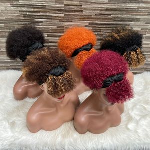 Stock <span class=keywords><strong>de</strong></span> perruques <span class=keywords><strong>de</strong></span> <span class=keywords><strong>cheveux</strong></span> humains vierges Afro Curly Pixie Ic Silk Headband # 1B Natural Black Fluffy Heat-Resistant African Women Boom Wigs - Product Image 2