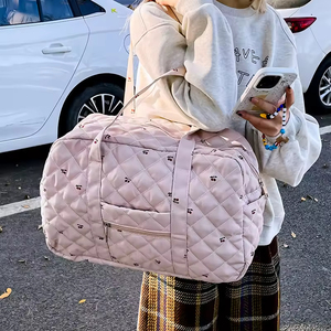 กระเป๋าผ้าฝ้ายลายควิลท์แฟชั่นขนาดใหญ่ น้ำหนักเบา มีซิป เหมาะสำหรับใส่ผ้าอ้อมเด็ก สะพายไหล่ได้ - Product Image 4