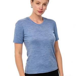 T-Shirt da Donna <span class=keywords><strong>di</strong></span> Alta Qualità Personalizzata in Pura <span class=keywords><strong>Lana</strong></span> Merino e Viscosa, Collo Tondo, Manica Corta, Tinta Unita per Signore - Product Image 1