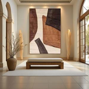 Grande peinture sur toile encadrée abstraite, aux couleurs terreuses Meilade, style Wabi Sabi moderne, art sur toile fait main pour la maison et les galeries - Product Image 6