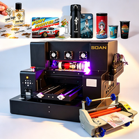 Impresora UV Plana Multifuncional LED A3 A4 C+W+Varnish para Carcasas de Teléfono, Vidrio, Botellas Cilíndricas, Impresora UV DTF Pequeña Multicapa