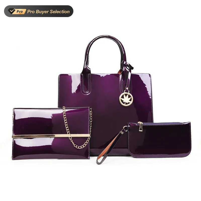 kalanta oem luxury Spring and summer new 3pcs set women's bag popular patent leather shiny ladies shoulder bag handbag