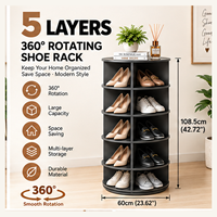 5-stöckiger schwarzer drehbarer Schuhschrank, großes Fassungsvermögen, Schuhregal für den Eingangsbereich, Schuhregal für Studentenwohnheime, OEM-Schuhregal, ODM-Schuhorganizer