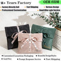 Pochette cadeau en velours rose avec logo imprimé personnalisé et nœud en satin, pour emballage de lunettes de soleil, sous-vêtements, foulards, perruques, vente en gros
