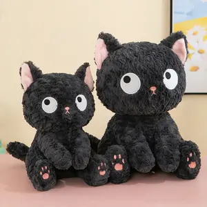 Fabricantes al por mayor pequeño gato negro muñeco de peluche lindo gato para enviar a la novia de los niños regalo suave juguete de peluche