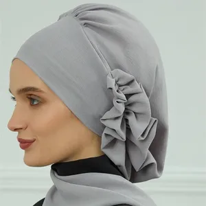 RTS trendy islamic malaysian arab muslim women head wraps instant scarf hijabs with flower side frilled