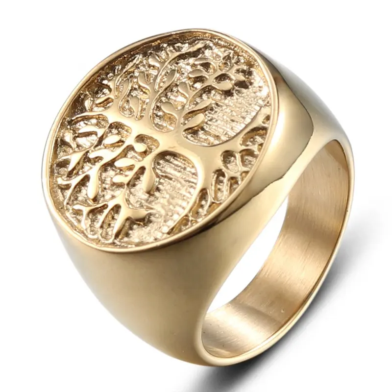 خاتم مخصص مطلي بالذهب الفضة الأسود الفولاذ المقاوم للصدأ التيتانيوم شعار عادي محفور خاتم مخصص