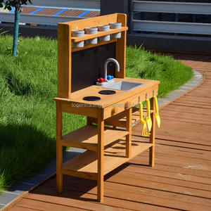 Ensemble de cuisine de jeu d'extérieur en bois pour enfants avec tableau noir et étagère de rangement, idéal pour le jardin - Vente en gros - Product Image 4