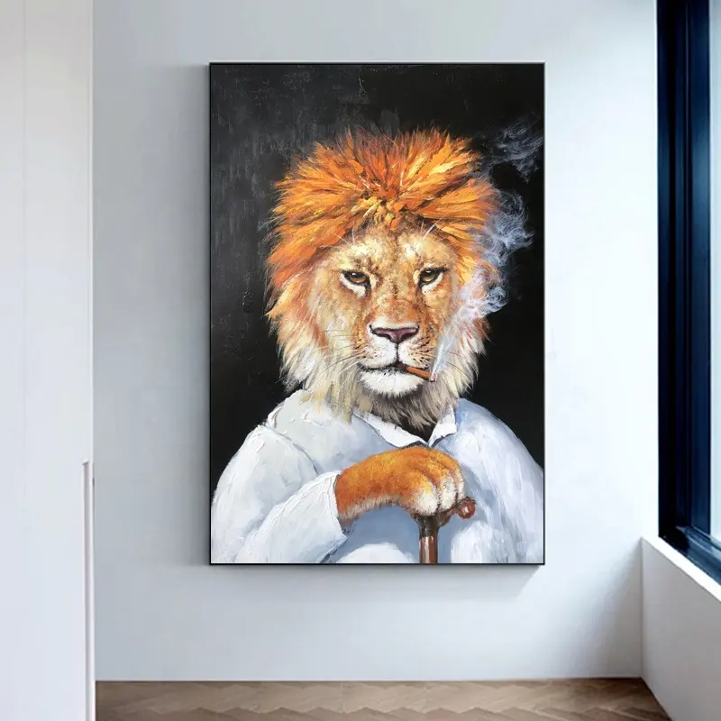 Décoration de maison en gros grande toile peinture de lion peinture intérieure œuvre d'art peinture à l'huile animale créative toile