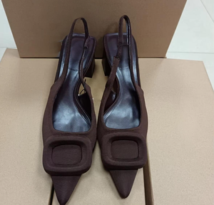 סנדלי סלינגבק לנשים דגם חדש לסתיו 2025 עם עקב עבה, קצה מחודד, רצועה אחורית עם אבזם מרובע, סיבים דקים במיוחד - Product Image 3