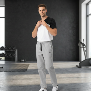 Pantalon de jogging décontracté pour homme, gris clair, léger, 100 % polyester, taille élastique, cordon de serrage, poches latérales, respirant, été - Product Image 1