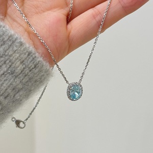 Collier pendentif fin pour femme en argent pur S925, bracelet en argent cassé avec perle d'aigue-marine, bague superposée, boucles d'oreilles ovales naturelles - Product Image 2
