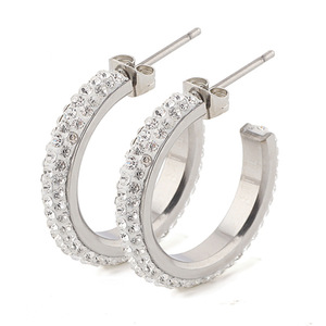 C Shaped Huggie <b>Earrings</b> 35mm Three Row Crystal <b>Studs</b> Stainless Steel Party Jewelry White Green <b>Black</b> Gold - Product Image 1