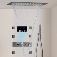 Système de douche thermostatique en laiton de luxe Spray de massage à effet pluie Affichage numérique Robinet de salle de bain fini brossé Jets de corps