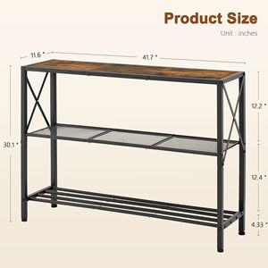 Mesa Consola Industrial de Metal SENYU con Tapa de Madera y Estante de Malla para Muebles de Sala de Estar - Product Image 1