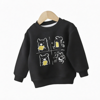Sweat-shirt à col rond noir pour enfants, imprimé ours de dessin animé, coupe classique, unisexe, pull décontracté d'automne, 100% coton tricoté