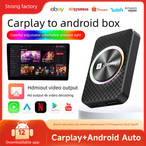 Adaptor Carplay nirkabel Android 12 OS, KW12 Chipset RK3528 PORT HD 4gb 32gb kotak ajaib Carplay dengan lampu RGB - Product Image 3