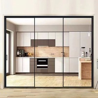 Porte coulissante en aluminium, design minimaliste, insonorisée, avec grand panneau de verre épais, pour salon intérieur de villa, fabrication sur mesure