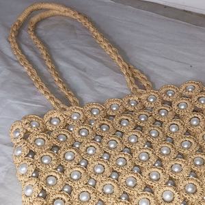 Bolso de hombro doble de paja con diseño floral calado <span class=keywords><strong>para</strong></span> mujer, con diamantes y perlas, estilo vintage, <span class=keywords><strong>para</strong></span> viaje - Product Image 4