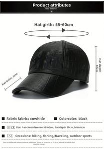 Gorra de Béisbol de Cuero con Diseño de Cocodrilo, Otoño Invierno, Casual, de Alta Calidad - Product Image 2