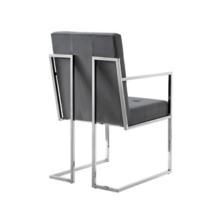 HMS Set di due poltrone in velluto imbottito grigio e argento metallizzato con ciuffo per mangiare comodi mobili eleganti - Product Image 5