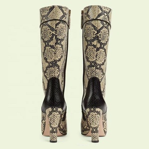 Classic Color Patchwork Women Snake Print Knee High Boots Chunky Heels <b>Shoes</b> Side Zipper Long Size 43 - Product Image 4