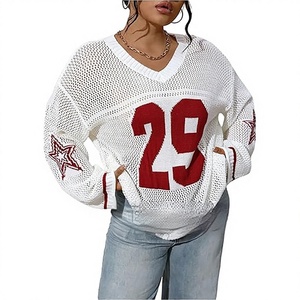 Nouveau <span class=keywords><strong>Pull</strong></span> Tricoté <span class=keywords><strong>Femme</strong></span> Col V Manches Longues Imprimé Numérique Tendance Décontractée Urbaine Style Européen et Américain <span class=keywords><strong>Vintage</strong></span> Été 2025 - Product Image 1