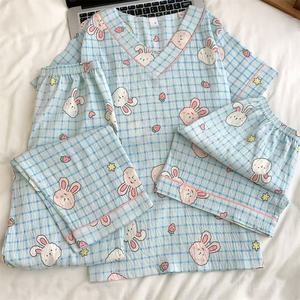<span class=keywords><strong>Pijamas</strong></span> de Tres Piezas de Dibujos Animados para Mujer, Algodón Nube, Cuello <span class=keywords><strong>en</strong></span> V, Manga Corta, Pantalones Cortos, Estilo Casual - Product Image 4