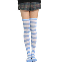 Chaussettes longues d'été pour femmes, style japonais, rayées bleues et blanches, au-dessus du genou, absorbant la transpiration, en polyester, pour COSPLAY, Anime