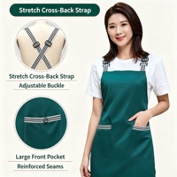 Tablier de travail personnalisé avec logo, à bretelles croisées, imperméable, sangle réglable, double poches, faible MOQ pour café, restaurant, hôtel, bar