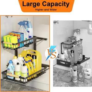 Ménage 2 Niveaux Réglable Tiroir Armoire De Cuisine <span class=keywords><strong>Sous</strong></span> L'évier Salle De Bains <span class=keywords><strong>Placard</strong></span> <span class=keywords><strong>Organisateur</strong></span> Étagère Rack Avec Tiroirs Coulissants - Product Image 3