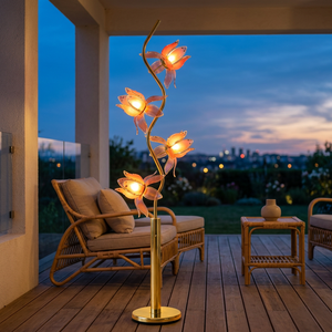 Elegant Lotus Floor Lamp Wholesale, 4 Petal Acrylic <b>Shade</b>, S-shaped Golden Stand, Indoor Hotel Lighting - Product Image 1