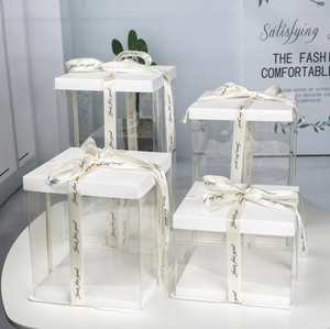 customized logo plastic tall clear cake packaing box for wedding