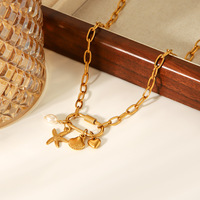 Collier tendance pour femme en acier inoxydable plaqué or 18 carats, avec pendentif étoile de mer, coquillage, cœur et perle, style européen et américain