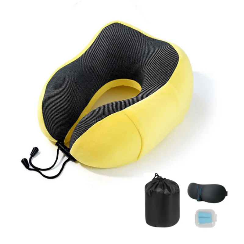 Travel pillow 100% memory foam neck pillow airplane travel set cooling pillow with 3D eye mask earplugs and storage bag