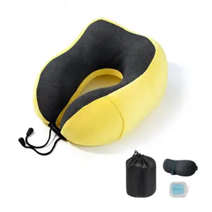 Seyahat yastık 100% bellek köpük boyun yastık uçak seyahat seti soğutma yastığı ile 3D göz maskesi kulak tıkacı ve saklama çantası
