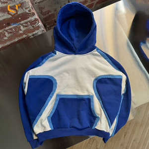 Custom High quality Color Blocking Thick Fabric 100% Cotton French Terry Pullover Oversized Fit Men Pullover Sweatshirt Hoodie - Product Image 1