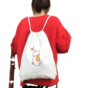 Cartable d'étudiant 100% coton de grande capacité sac à dos en toile avec cordon de serrage et logo personnalisé pour événements sportifs