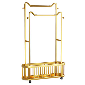 Perchero Doble Dorado de Tres Niveles de 80 cm, Organizador de Ropa Metálico con Cesta de Almacenamiento y Ruedas, Diseño Moderno con Recubrimiento en Polvo - Product Image 2