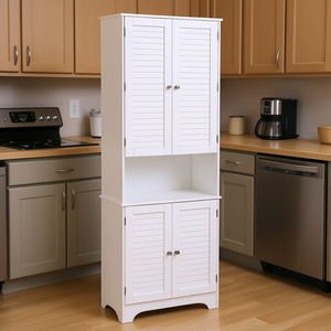 White Freestanding Double-Door <b>Storage</b> Cabinet with Adjustable Shelves for <b>Kitchen</b> <b>Storage</b> - Product Image 2