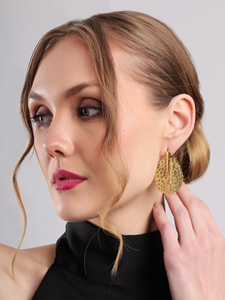 Pendientes colgantes de cadena en cascada, pendientes de lágrima de oro martillado con textura texturizada, joyería moderna llamativa para mujer - Product Image 4