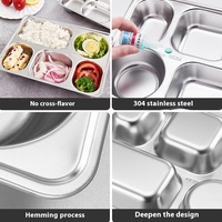 Plato de arroz con tapa profunda de acero inoxidable 304, compartimento cuadrado para cantina para adultos y niños, fiambrera de comida rápida para fiestas