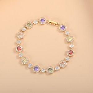 Hexagon Colorful <b>Crystal</b> <b>Bracelet</b> Zinc Alloy Bezel Setting Party Jewelry - Product Image 1