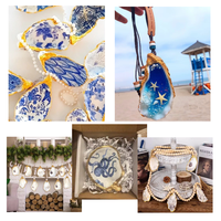 Support de bague en coquille d'huître à bord doré, peint à la main, style découpé, cadeau nautique pour invité de mariage, vente en gros