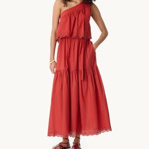 ชุดผ้าลินินปักลายขายดีปี 2025 ชุดเดรสฤดูร้อนสำหรับผู้หญิง เสื้อแขนกุดลำลองและกระโปรงยาวทรงระบายลายเรียบ - Product Image 1