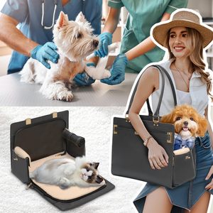 Sac de transport pour animaux de compagnie 2-en-1 élégant et imperméable en cuir, spacieux, pliable, à parois souples, pour petits chiens et chats - Product Image 6