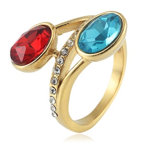 yunnique <b>Gold</b> Tone Gemstone <b>Ring</b> With Red And Blue Stones Bezel Setting Women's Fashion Jewelry Party <b>Ring</b> - Product Image 1